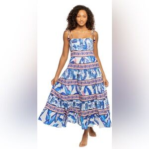 FARM Rio Blue and Orange Midi Dress